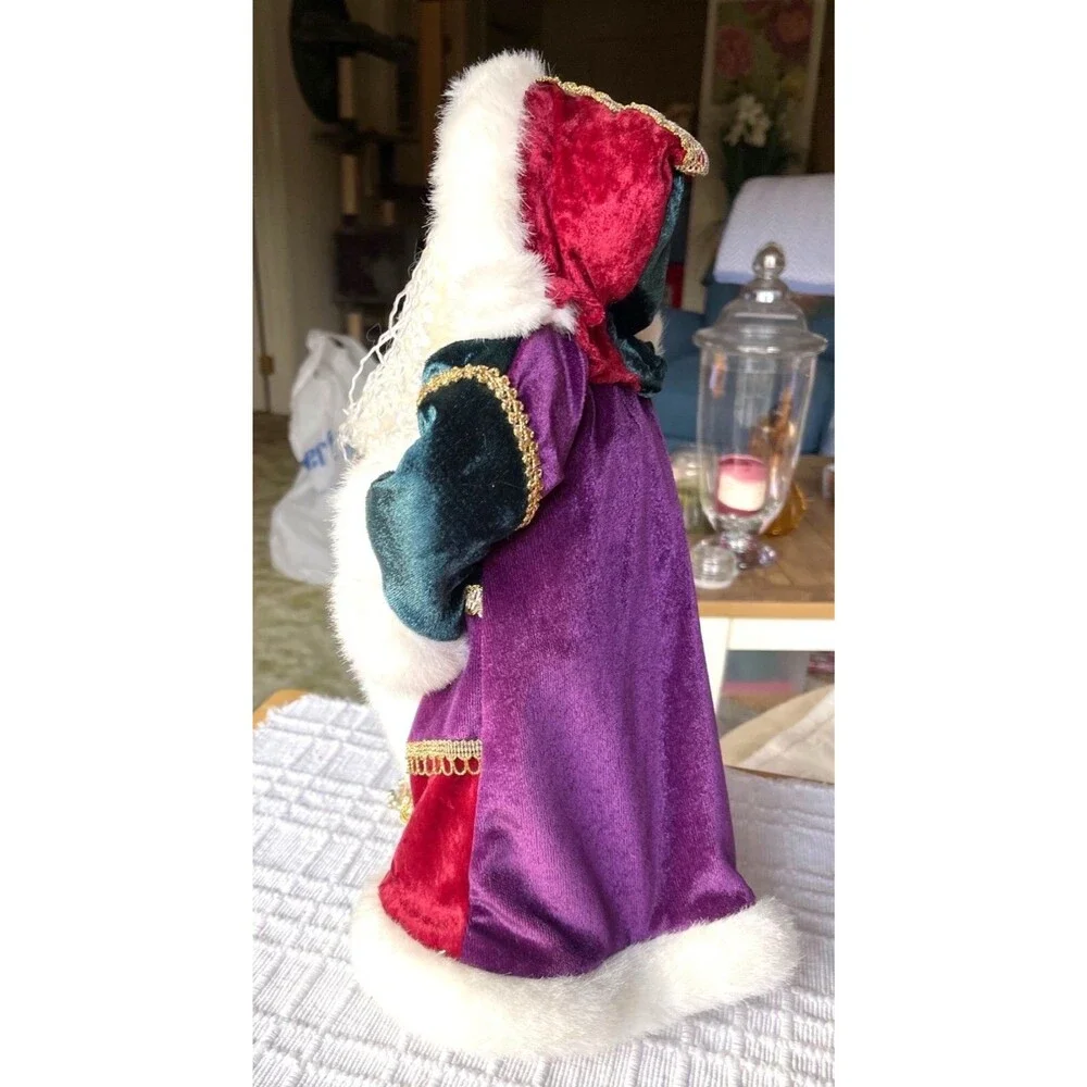 RARE Pier 1 Santa Figure W/Staff In Red & Purple Velvet Robe W/Gold Accents